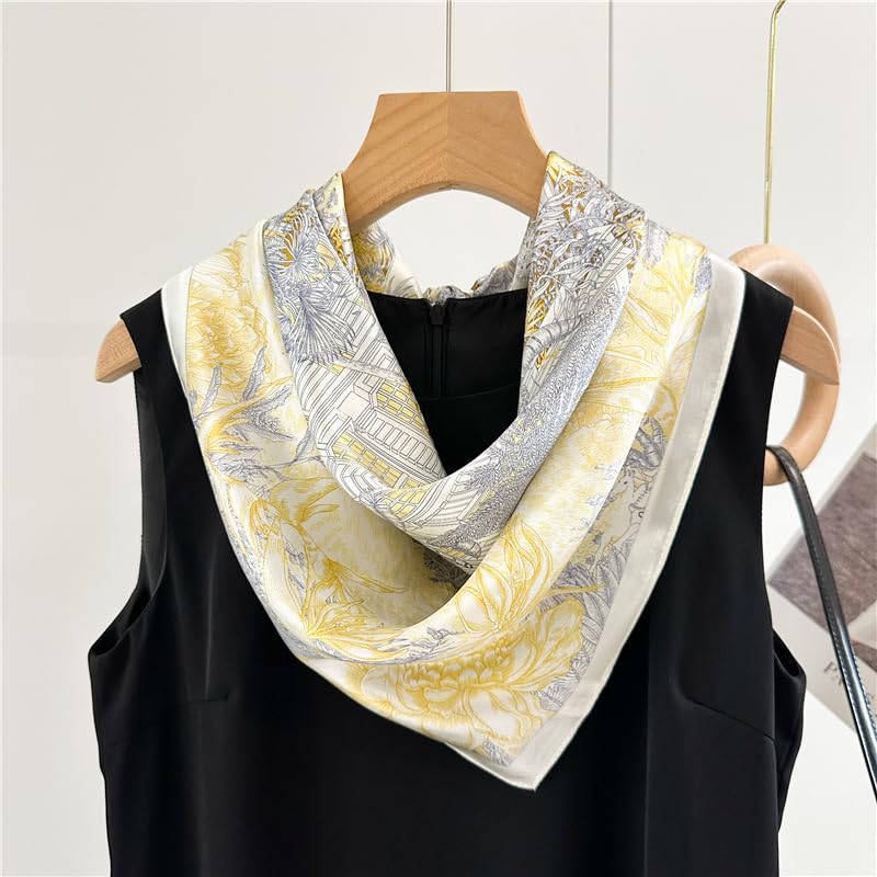 ANDANTINO 100% Pure Mulberry Silk Scarf 35" Large Square Lightweight Headscarf –Women’s Hair Wraps-With Gift Packed - color: Forest-creamy White