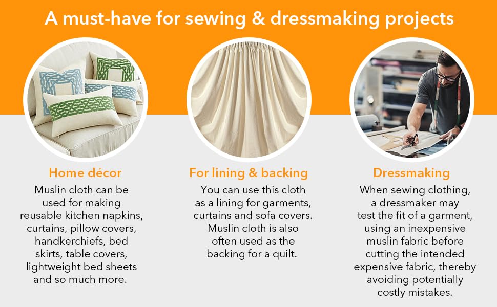 AK TRADING CO. Muslin Fabric/Textile Unbleached - Draping Fabric - Natural 2 Yards Medium Weight - 100% Cotton (63in. Wide) - color: Natural Unbleached, size: 2 Yards