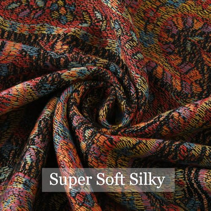 Paisley Pashmina Rave Shawl Scarf-Women's Reversible Ethnic Jacquard Pashmina Wraps for Travel - color: C#.black Plum