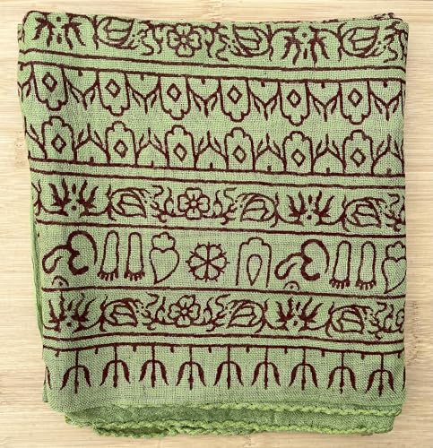Indian Om Mantra Hand Block Printed Scarf Prayer Shawl (Light Green)
