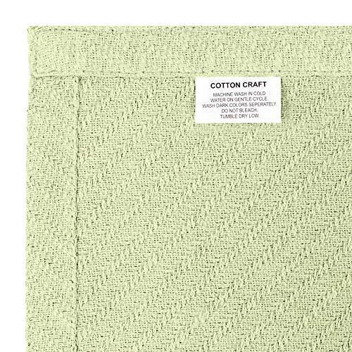 COTTON CRAFT Soft Cotton Thermal Blanket - Plush Herringbone Twill - All Season Luxurious Breathable Skin Friendly Lightweight Cooling Throw Blanket - Sofa Couch Travel Camping Dorm - Full Queen Sage - color: Sage, size: Full-Queen