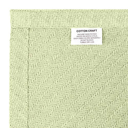 COTTON CRAFT Soft Cotton Thermal Blanket - Plush Herringbone Twill - All Season Luxurious Breathable Skin Friendly Lightweight Cooling Throw Blanket - Sofa Couch Travel Camping Dorm - Full Queen Sage - color: Sage, size: Full-Queen