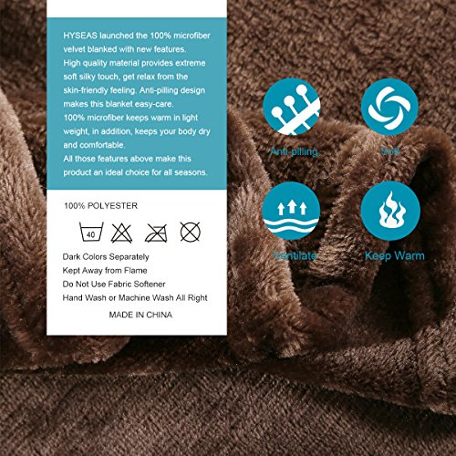 HYSEAS Flannel Fleece Throw Blanket Chocolate - Super Soft Plush Microfiber Solid Blanket for Couch, Bed, Chair, Sofa - Fuzzy Cozy Lightweight - 50x60 Inch - color: Chocolate