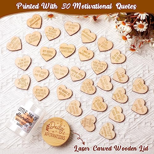 Daily Affirmation Cards for Women Jar Wooden Hearts Pins with Inspiring and Motivational Fridge Magnets Positive Quotes Self Care B-Day Mental Health Reminders Gift Idea for Friends Coworkers