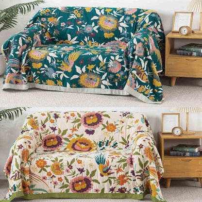 Qidordour Boho Throw Blanket, 60"x80" Muslin Blankets for Adult, 100% Organic Cotton Blanket for Couch Sofa, Lightweight Quilt, All Season Bed Throw, Farmhouse Home Decor, C-Phoenix Floral