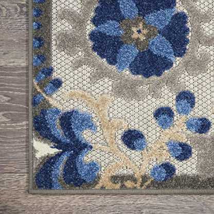 Nourison Home Aloha Natural Blue 2'3" x 8' Area Rug - Easy Clean, Non Shedding, Bed Room, Living Room, Dining Room, Kitchen (8' Runner) - color: Natural Blue, size: 2' x 8' (Runner)