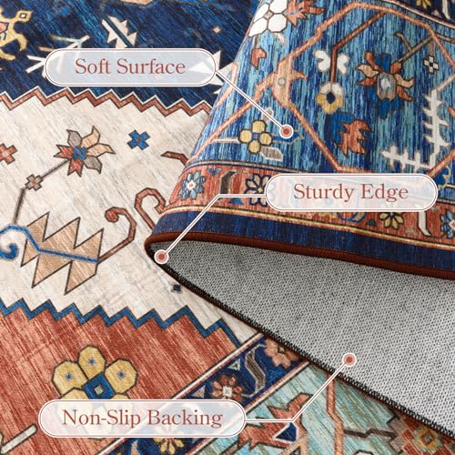 Lahome 8 x 10 Area Rugs for Living Room Boho Washable Non-Slip Backing Large Rug Ultra-Thin Stain Resistant Dining Room Rugs for Under Table, Oriental Print Rugs for Bedroom Adelyn (Rust, 8'x10')