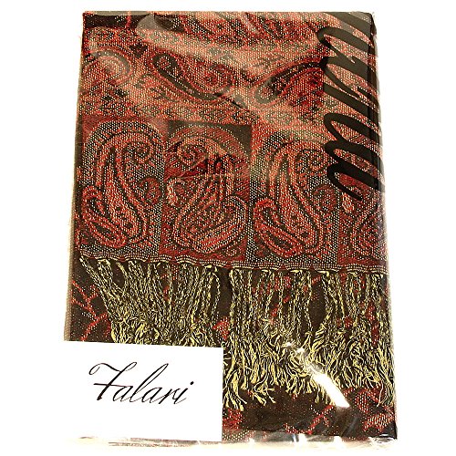 Falari Women's Reversible Paisley Pashmina Shawl Wrap Scarf For Evening Dresses Festivals Any Occasions All Seasons 80"x27" - color: Style 1 - Black Rust