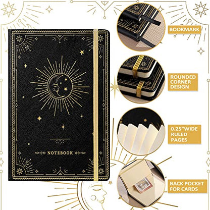 Artfan Ruled Notebook/Journal – Premium Thick Paper Classic Writing Notebook with Pocket + Page Dividers Gifts, Banded, Large, 128 Pages, Hard Cover, Lined (5.3" x 8.26") - Goddess Of the Moon - color: BLACK5
