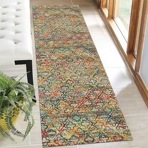 RUGSURE Washable Area Rugs, 2'6'' x 8' - 1/6 Thick - Stain & Water Resistant Non-Slip - Perfect Resistant Rug for Living Room, Bedroom, Nursery, Pet & Child Friendly, Vibrant Colors Rugs, Multicolor - color: Grass-multicolor, size: 2'6" x 8' (Rectangular)