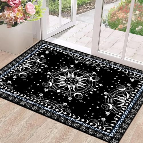 Sun and Moon Rug Boho Celestial Area Rugs for Bedroom Dorm Living Room Bohemian Occult Crescent Solar Stars Galaxy Floor Mat Pad Doormat Carpet,47" X 31",Black - color: Black, size: 47"x31" (Rectangular)