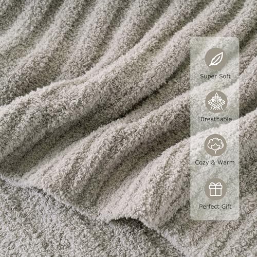 BATTILO Grey Throw Blanket for Couch, Fluffy Soft Plush Light Gray Chenille Blankets, Cozy Warm Lightweight Blanket for Bed, Sofa, Light Gray, 50"x60" - color: Grey