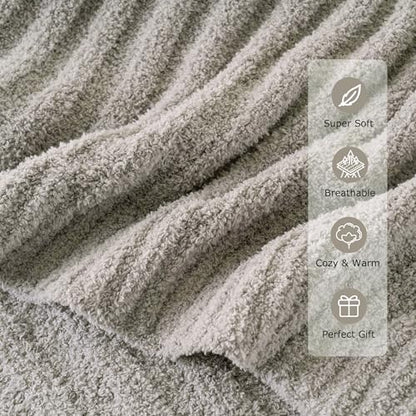 BATTILO Grey Throw Blanket for Couch, Fluffy Soft Plush Light Gray Chenille Blankets, Cozy Warm Lightweight Blanket for Bed, Sofa, Light Gray, 50"x60" - color: Grey