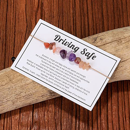 tenghong2021 Chakra Crystal Beaded Bracelet with Wish Card Adjustable Spiritual Anxiety Stone Beads Braide String Bracelet Yoga Meditation for Women Men Jewelry Birthday Gifts - style: Driving Safe
