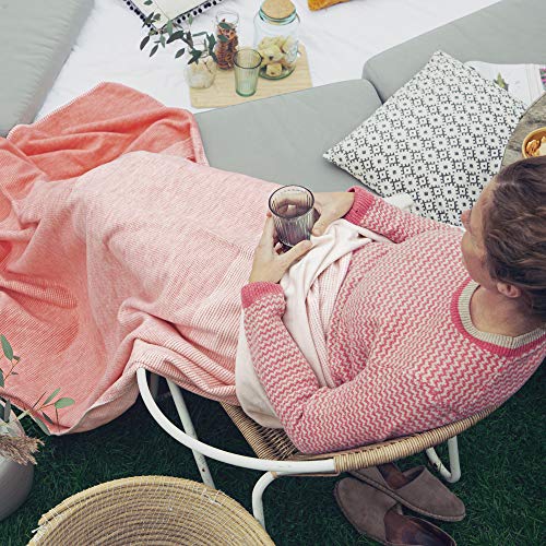 IBENA Salerno 100% Organic Cotton Cuddly Soft Jacquard Woven Ombre Throw Blanket (Salmon) - color: Orange