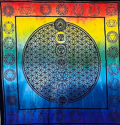 Indian Consigners 7 Chakra Table Cloth Small Square Cotton Tapestry Tarot Spread (7 Color) - color: 7 Color