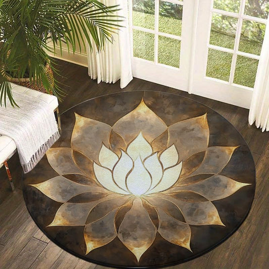 Golden Lotus Round Rug Flannel Meditation Yoga Mat Indoor Living Room Decor Rug for Meditation, Game & Outdoor Portable Seat Cushion (120 * 120cm/47.2 * 47.2inch)