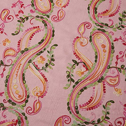 Embroidered Brushed Shawl Paisley Leaves Pattern Scarf Soft Ponchos Wrap Cape With Fringes - color: 043-misty Rose