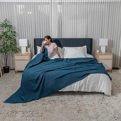 Comfy Cubs 100% Cotton Waffle Weave Throw Blanket Breathable Skin-Friendly Soft Lightweight Blankets - Perfect Warm Textured Blanket Layer - Size for Couch Bed & Sofa (Neptune, 50" X 60") - color: Neptune, size: 50" X 60"