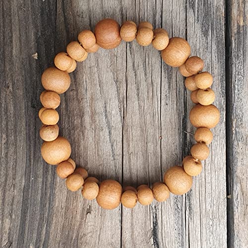 Sandalwood Bracelet for Women Men Buddhist Prayer Strand Chandan Bracelet Handmade Stretchable Elastic Sandalwood Beaded Wristbands for Yoga Meditation - style: Sandalwood 2 row