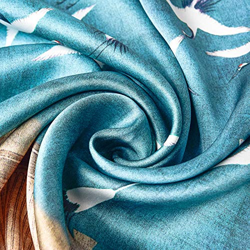 ANDANTINO 100% Mulberry Silk Scarf -21” Lightweight Square Neckerchief – Breathable Digital Printed Scarves with Gift Packed - color: Crane