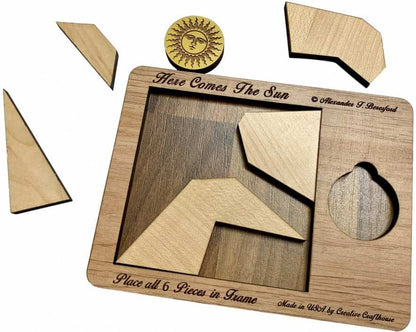Puzzle Gifts for Adults - Here Comes The Sun - Handmade Wood Brain Teaser Puzzle - Very Hard 6 Piece Puzzle - style: Here Comes the Sun