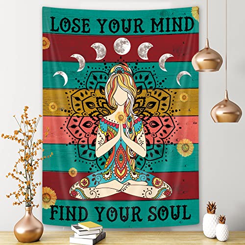 Wathon Chakra Meditation Wall Hanging Spiritual Meditation Quotes, Colorful Boho Psychedelic Wall Art Hippie Small Vertical Tapestry for Room Decor 30X40IN - size: 40"L x 30"W
