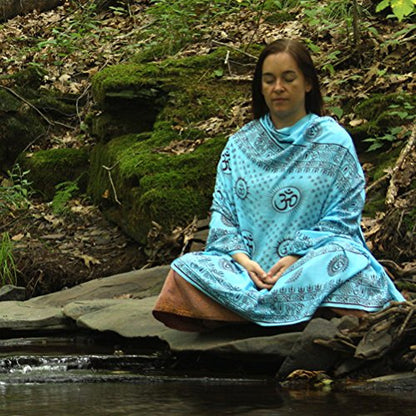 Prabhuji's Gifts Meditation Yoga Prayer Shawl with Om Symbol, Turquoise Multi-Use Wrap - Unisex