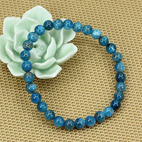 Angelstones Handmade Natural Healing Gemstone 6mm Round Beads Stretch Crystal Bracelet 7 Inch Unisex - color: Blue Green Apatite