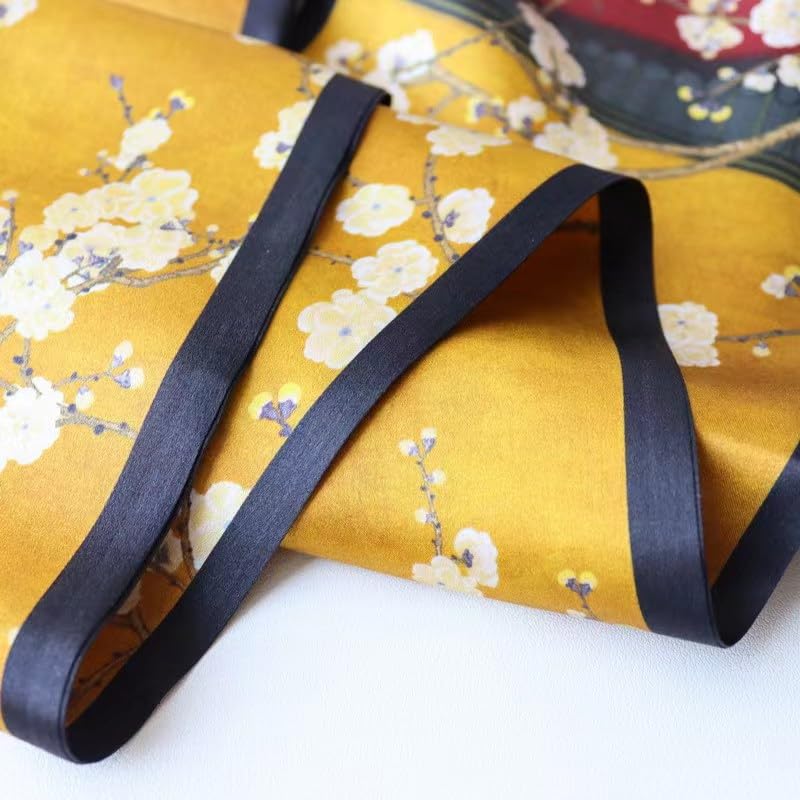 100% Silk Scarf for Women 59”*6.3” Long Shawls for Headscarf and Neck- Oblong Hair Wraps with Gift Packed - color: Yellow&red