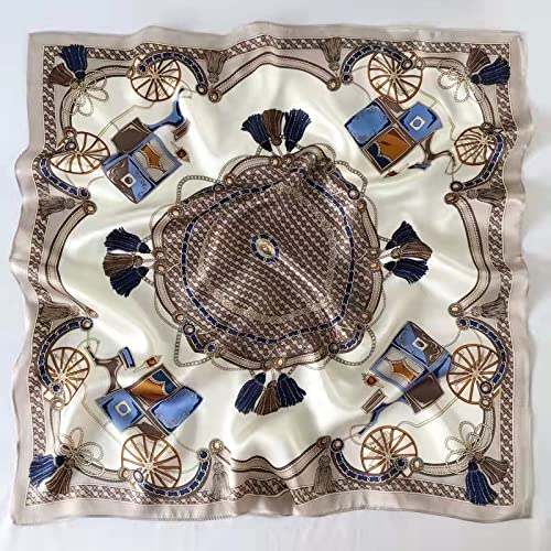 ANDANTINO 100% Mulberry Silk Square Scarf for Hair-25.6" X25.6'' Women Men Natural Silk Neckerchief Digital Printed Headscarf - color: Carriage-tan