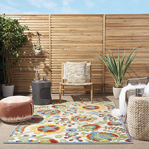 Nourison Home Aloha Ivory Multicolor 3'6" x 5'6" Area Rug - Easy Clean, Non Shedding, Bed Room, Living Room, Dining Room, Kitchen (4' x 6') - color: Ivory Multicolor, size: 3'6" x 5'6" (Rectangular)