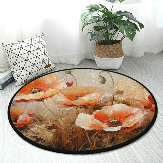 Soft 3ft Bouquet of Poppies Design Round Area Rug Non-Slip Rug for Bedroom Living Room Washable & No Shedding - color: Color-18, size: 3' (Round)