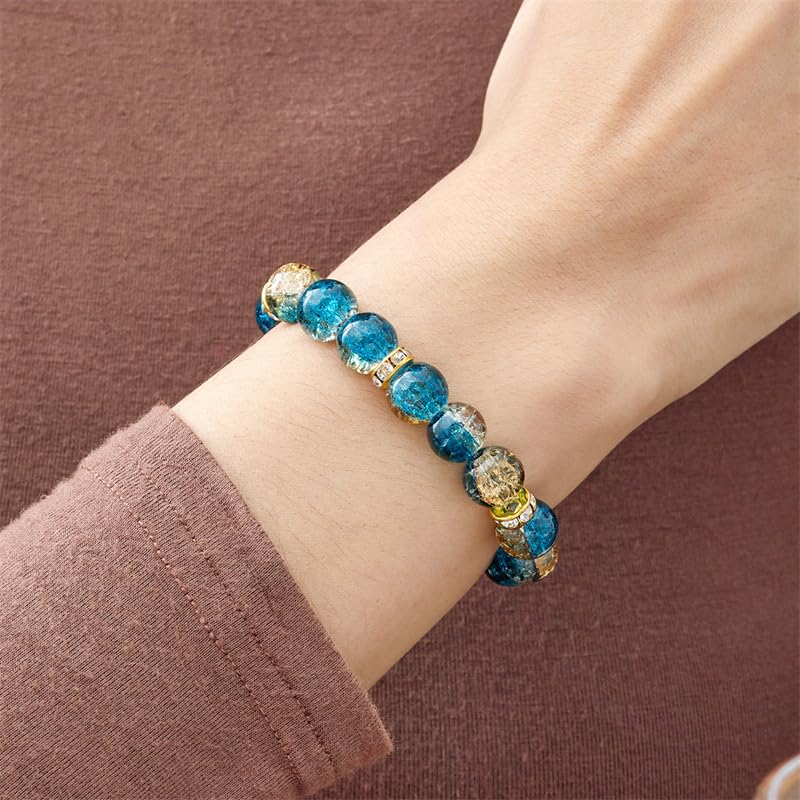 LANG XUAN Beaded Stretch Bracelets for Women Men Healing Crystal Stone Bracelet Bead Adjustable Unisex Gemstones Bracelets 10MM Weave Jewelry Gifts - color: 2pcs Yellow blue