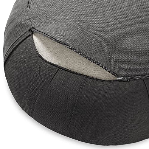 Zafu Meditation Cushion, 15" Round Buckwheat Yoga Pillow with Organic Cotton Cover - Gray