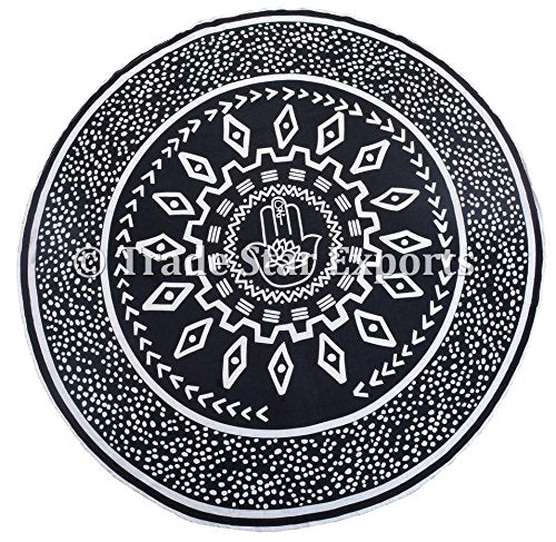Indian Round Hamsa Tapestry, Decorative Table Cloth, Large Meditation Throw, 72" Round Picnic Blanket, Boho Beach Throw, Ethnic Yoga Mat (Pattern 3)
