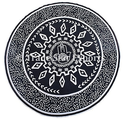 Indian Round Hamsa Tapestry, Decorative Table Cloth, Large Meditation Throw, 72" Round Picnic Blanket, Boho Beach Throw, Ethnic Yoga Mat (Pattern 3)