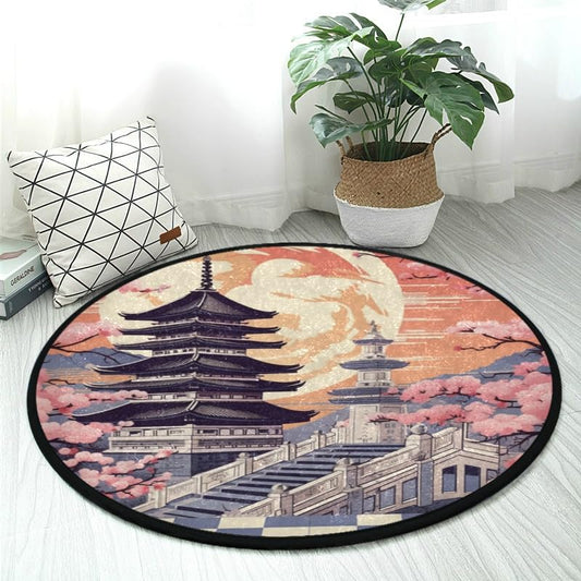 3ft Chessboard Pattern with Japanese Elements Round Area Rug Washable Non-Slip Soft Ideal for Kitchen Living Room Bedroom Bathroom - color: Color-13, size: 3' (Round)