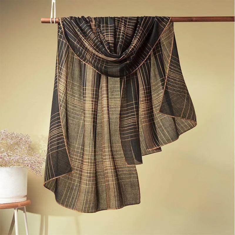 Luxury Cashmere Pashmina Style Shawl - Silk & Wool Blend Scarf, Lightweight Skin-Friendly Wrap - color: Black + Yellow (Checkered)