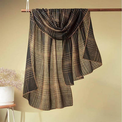 Luxury Cashmere Pashmina Style Shawl - Silk & Wool Blend Scarf, Lightweight Skin-Friendly Wrap - color: Black + Yellow (Checkered)
