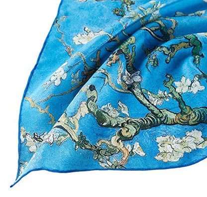 JWSilk Long Charmeuse Silk Scarf Classic Art Print - color: Almond Blossom