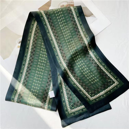 ANDANTINO 100% Silk Scarf for Women 59”*6.3” Long Shawls for Headscarf and Neck- Oblong Hair Wraps with Gift Packed - color: Dark Green