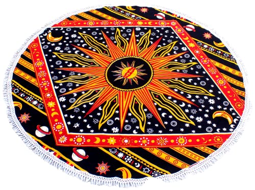 Round Tapestry Ombre Mandala Round Roundie Beach Throw Indian Tapestry Hippie Décor Urban Table Cloth (42 Inches, Yellow) - color: Yellow, size: 42"L x 42"W