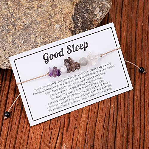 tenghong2021 Chakra Crystal Beaded Bracelet with Wish Card Adjustable Spiritual Anxiety Stone Beads Braide String Bracelet Yoga Meditation for Women Men Jewelry Birthday Gifts - style: Good Sleep