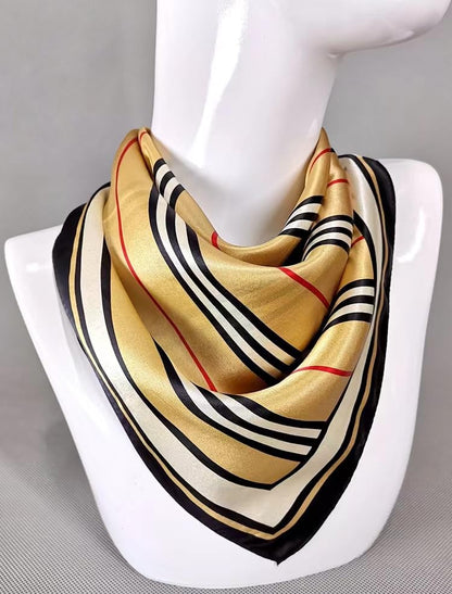 ANDANTINO 100% Mulberry Silk Scarf -21” Lightweight Square Neckerchief – Breathable Digital Printed Scarves with Gift Packed - color: Khaki