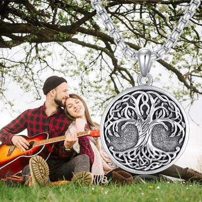 Tree of Life Necklace 925 Sterling Silver Round Tree of Life Pendant Jewelry for Men Women, w/Stainless Steel Chain 22''+2'' - style: A01-Silver