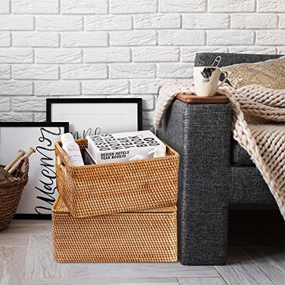 Rattan Basket With Lid, Lidded Basket For Storage(13" L×10.2"W×6.7"H) - size: 13×10.2×6.7