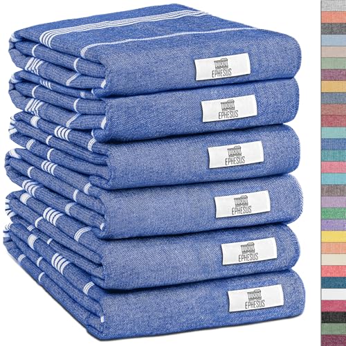 EPHESUS TOWELS Turkish Hand Towels - Set of 6 | 18" x 30" - Decorative Boho Turkish Hand Towel for Bathroom, Kitchen, Guest, Face, Hair, Tea, Dishcloth (Sultan, Oil Blue) - color: Navy Blue