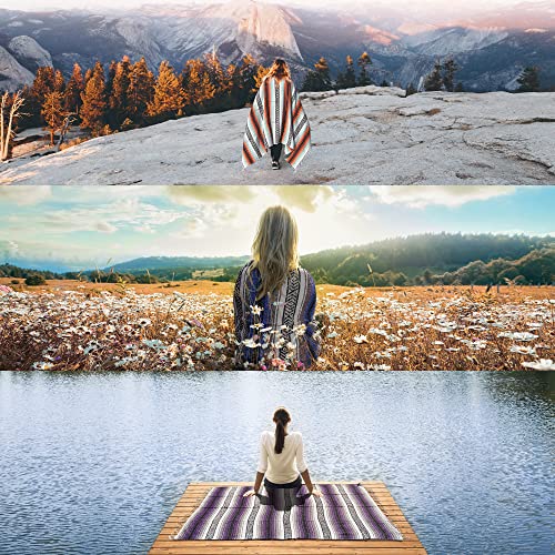 Authentic Extra Large Mexican Blanket - 70"x50" Handwoven Yoga, Serape, Artisanal Falsa, Beach, Camping, Picnic, Outdoor Blanket (Oxford) - color: Oxford