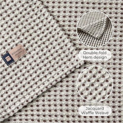 Lightweight Cotton Waffle Throw Blanket, Modern Two-Tone Check Pattern, Soft & Breathable for Bed, Couch, Sofa, All Seasons –Coffee Bean/White, 50"x60" - color: Coffee Bean/White, size: Throw
